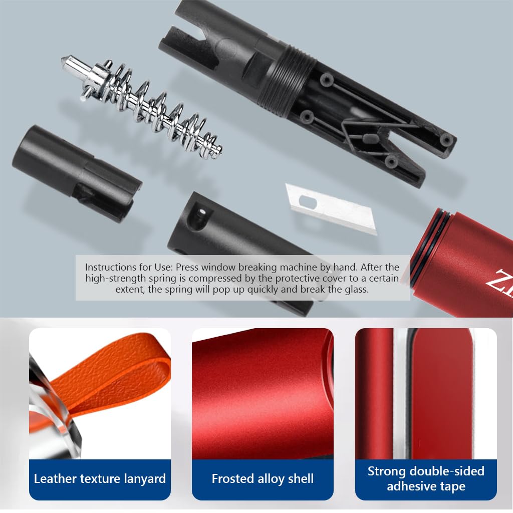 ZIBUYU Car Emergency Window Breaker Seat Belt Cutter, Aluminium Alloy Car Glass Breaker with LED, Keychain Automotive Car Safety Hammer Escape Tools ZIBUYU Car Emergency Window Breaker Seat Belt Cutter, Aluminium Alloy Car Glass Breaker with LED, Keychain Automotive Car Safety Hammer Escape Tools